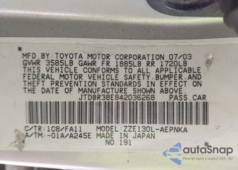 2004 Toyota Corolla Le from USA, damaged, VIN JTDBR38E842036268